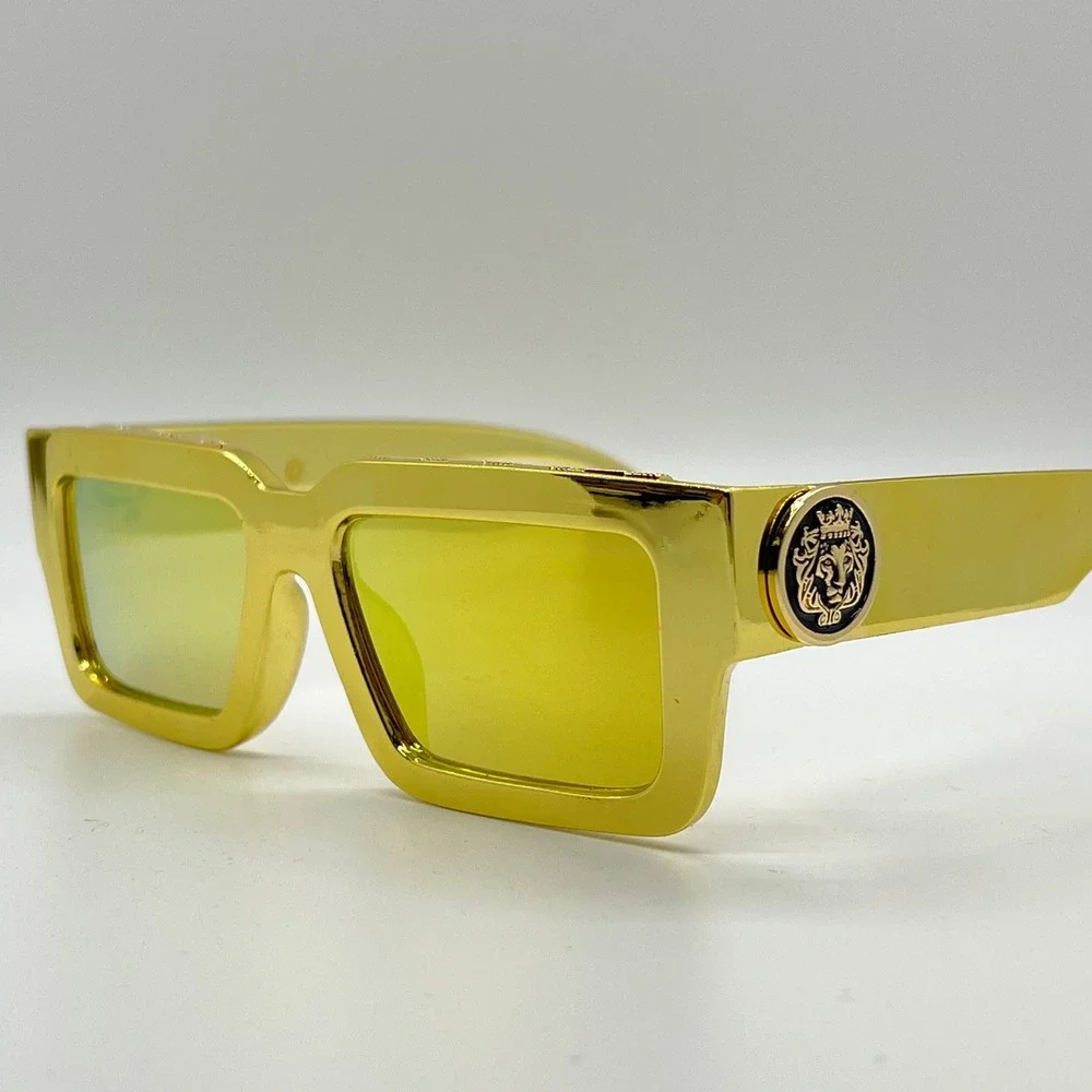Gold Yellow Mirror Lens‎ Sunglasses Big Frame Designer Fashion Men Beach Street